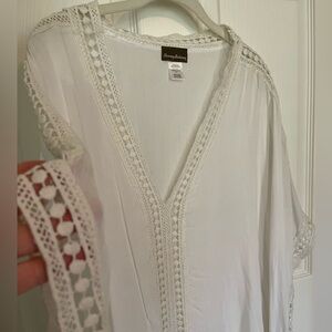 Tommy Bahama White Crochet Trim V-Neck Coverup